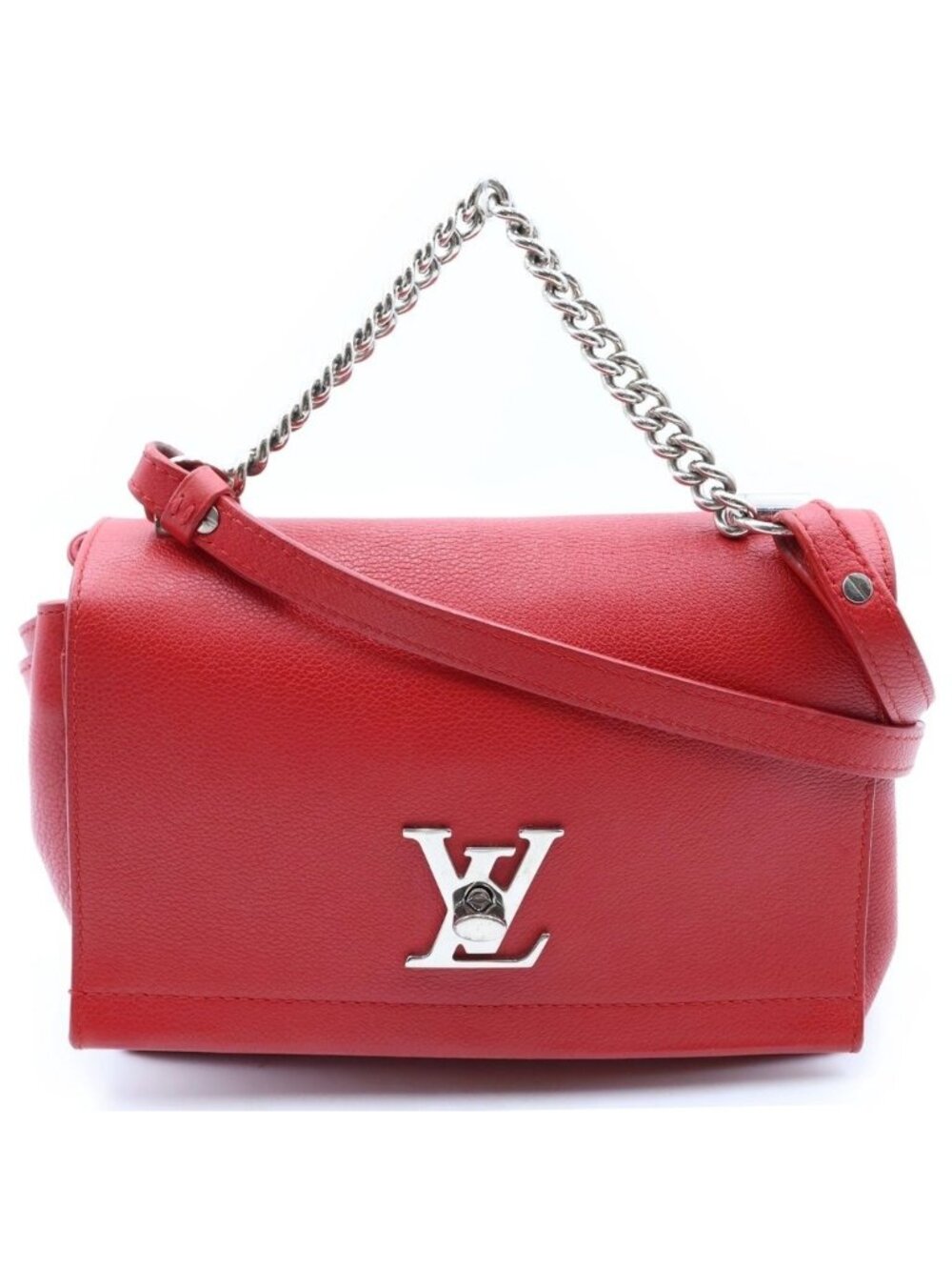 Louis Vuitton Lockme Ruby Chain Mini Shoulder Bag Red Leather Silver